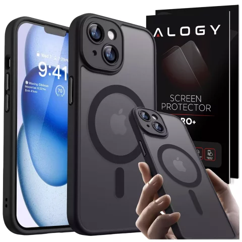 Hülle für Apple iPhone 13 Alogy MagSafe Hybrid Matte Case Matte Abdeckung mit Linsenschutz Schwarzglas
