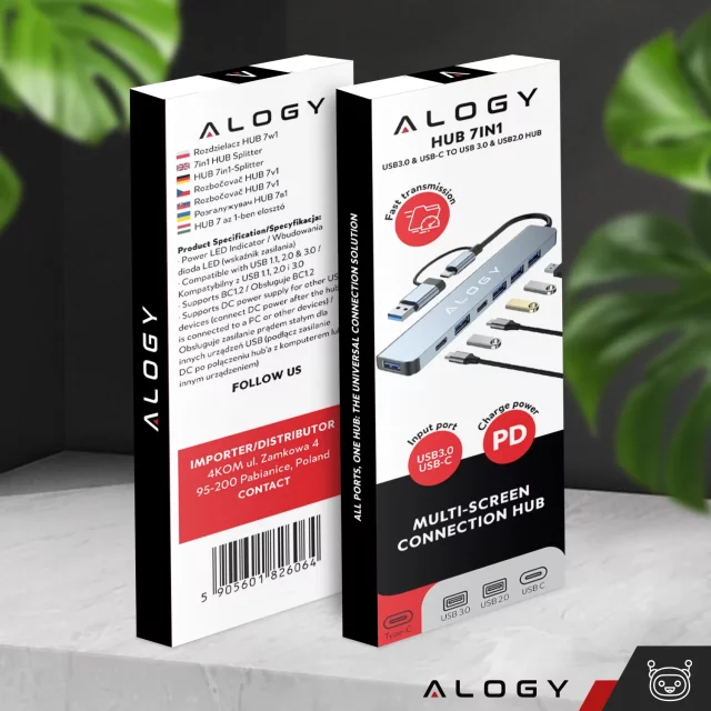 HUB splitter Alogy Adaptér pro počítačový notebook s USB-C na 3x USB-A 2.0 1x USB-A 3.0 šedý