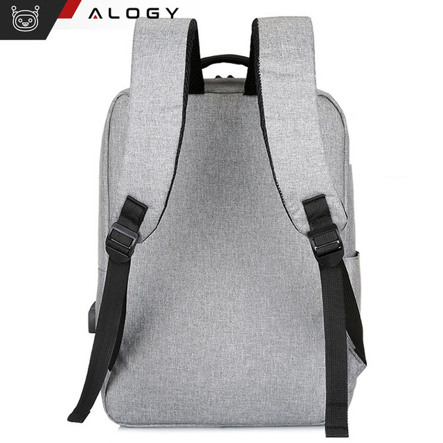 Rucksack Laptoptasche 15,6" groß wasserdicht mit USB-Anschluss Unisex 44x34x13cm für Flugzeug Alogy Rucksack Grau