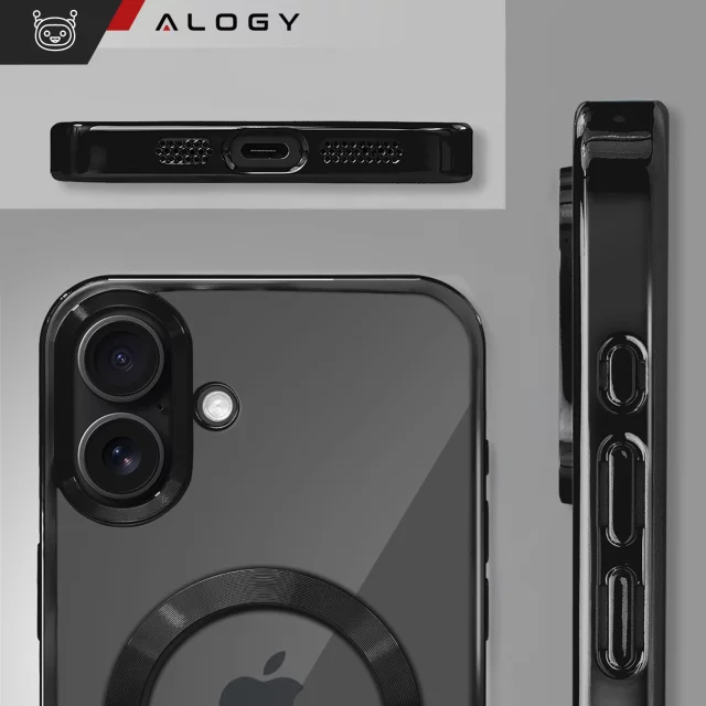 Etui MagSafe Case do Apple iPhone 16 Alogy Glamour Luxury Ring obudowa czarno-przezroczyste + Szkło hartowane