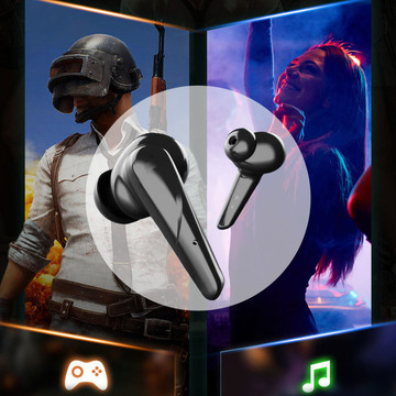 Bluetooth 5.2 TWS Wireless Headphones in Powerbank Case for Gamers for Gaming LED Black