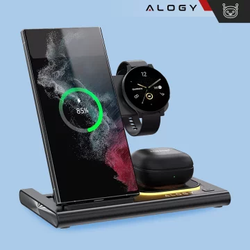 Ładowarka bezprzewodowa dla Samsung: Stacja ładowania bezprzewodowa 3 w 1 do Samsung Galaxy Watch 7/6/5/4/3 Pro Classic, Galaxy Buds do S25 Ultra, S24 , S23, S22, S21, S20, Note 20/10, Z Fold