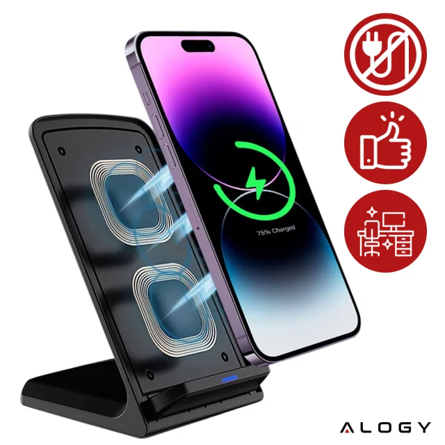 Alogy Qi Stand Charger kabelloses Induktionsladegerät für Telefonständer-Ladestation 15 W Schwarz