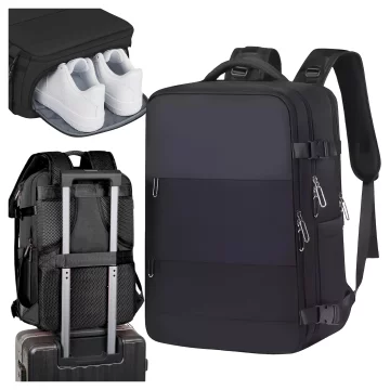 Laptop Backpack Men's Women's Travel Suitcase Luggage for Plane Work School 45x30x20cm Alogy Unisex Black
