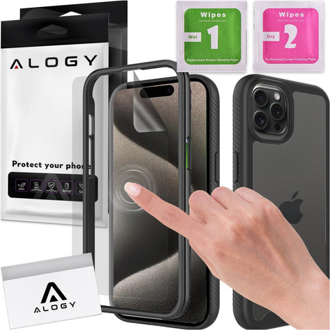 Case for iPhone 15 Pro Max armored cover hydrogel film Case Defense 360 ​​Pro Alogy black