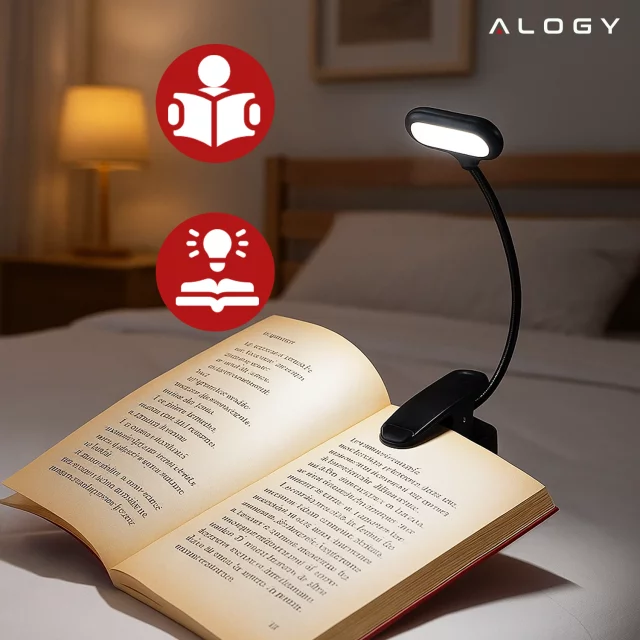 Alogy LED Clip Desk Lamp Cordless Rechargeable Reading Black
