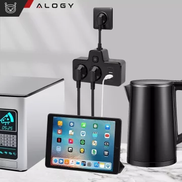 Rozgałęźnik gniazdka Alogy Plug Extender rozdzielacz adapter przedłużacz 2x wtyczka EU + 2x USB + 2x USB-C Czarny