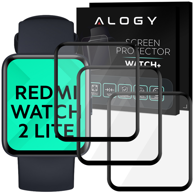 3x flexibles Glas 3D Alogy Displayschutzfolie Pro für Xiaomi Redmi Watch 2 Lite Schwarz