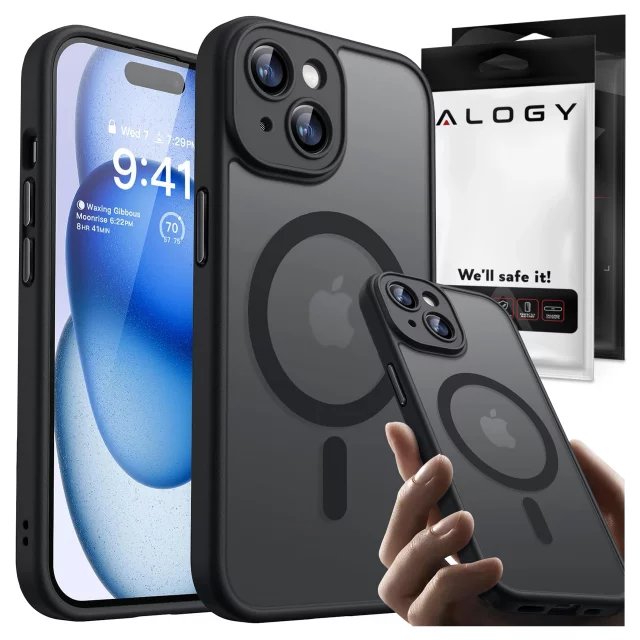 Pouzdro pro Apple iPhone 15 Plus Alogy MagSafe Hybrid Matte Case Matný kryt s ochranou objektivu černý