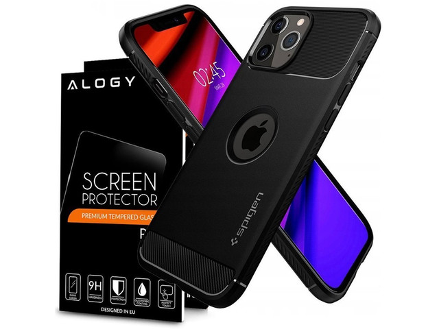 Pouzdro Spigen Rugged Armor pro Apple iPhone 12/12 Pro 6.1 Matte Black Alogy sklo