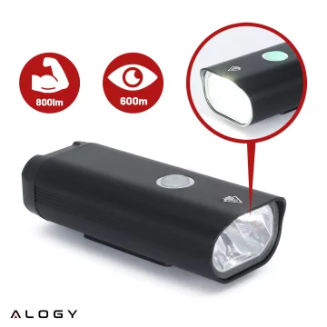 Lampka rowerowa przód LED SUPER JASNA 8H ŚWIECENIA przednia światło roweru 800LM 1800mah oświetlenie wodoodporna światełko na rower czarna