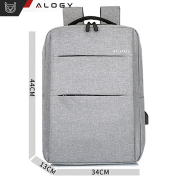 Backpack laptop bag 15.6" large waterproof with USB port Unisex 44x34x13cm for plane Alogy Backpack Gray