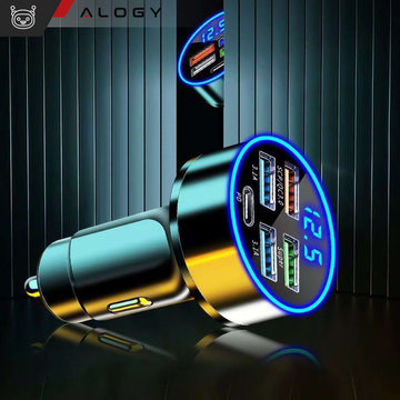 Autoladegerät 4x USB QC 3.0 USB C PD 20W LED schnell leistungsstark 250W für Alogy Autotelefon schwarz