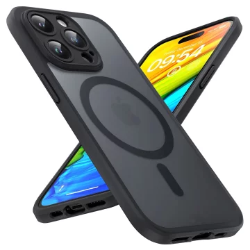 Hülle für Apple iPhone 15 Pro Max Alogy MagSafe Hybrid Matte Case Matte Cover mit Linsenschutz Schwarz
