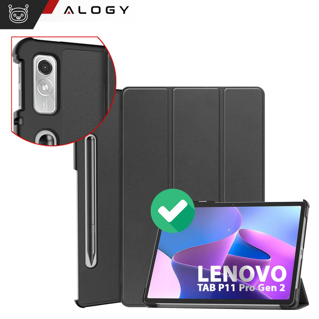 Etui na tablet Lenovo Tab P11 Pro 2 Gen 11.2 TB-132FU TB-132XU obudowa Case Alogy Book Cover Czarne + Szkło