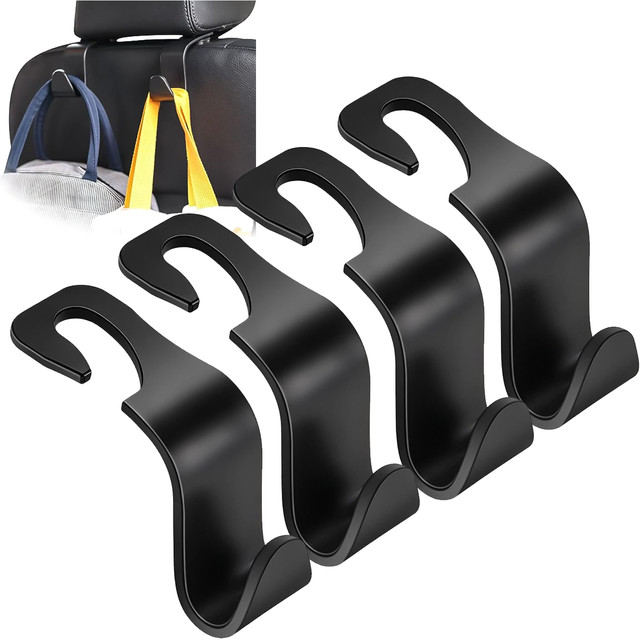 4x Hanger holder car hook for seat headrest car organizer hook Alogy Car Black