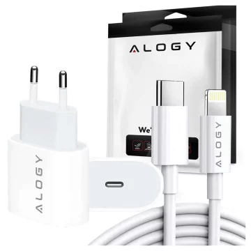 Alogy wall charger fast USB-C PD 20W Lightning cable 1m White