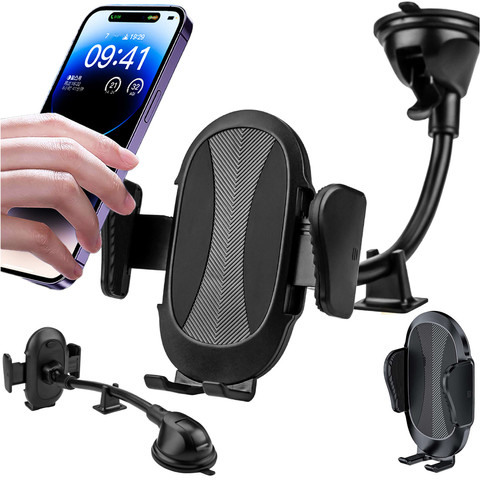 Držák telefonu do auta na čelní sklo, kokpit, palubní desku auta, pro 7,9" telefon s dlouhou paží Alogy Black