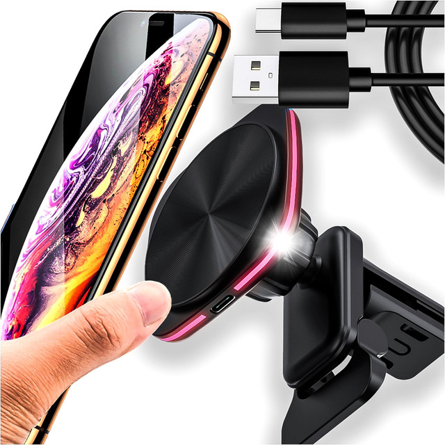 Uchwyt samochodowy na kratkę z ładowarką Mag Safe 15w do iPhone LED PD QC 3.0 do kratki wentylacyjnej auta Alogy czarny