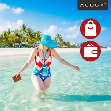 Alogy HydroShield™ Universal IPX8 wasserdichte Hülle für Smartphones bis 6,5 Zoll – Wasserdichter Schutz für Strand, Pool und Kajak, Touchscreen-Bedienung und Tragegurt – Blau