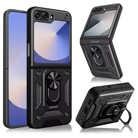 Case for Samsung Galaxy Z Flip 6 Armored Case Stand Ring Finger Ring Cover Alogy Black