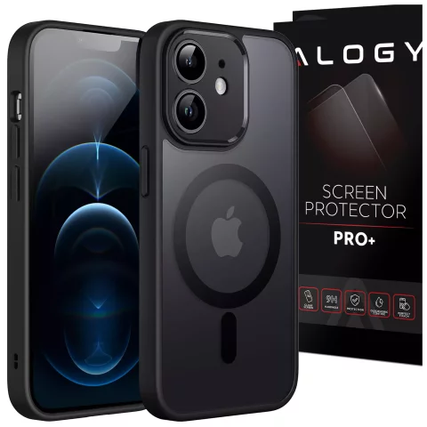Case for Apple iPhone 12 Alogy MagSafe Hybrid Matte Case matte cover with lens protection black Glass