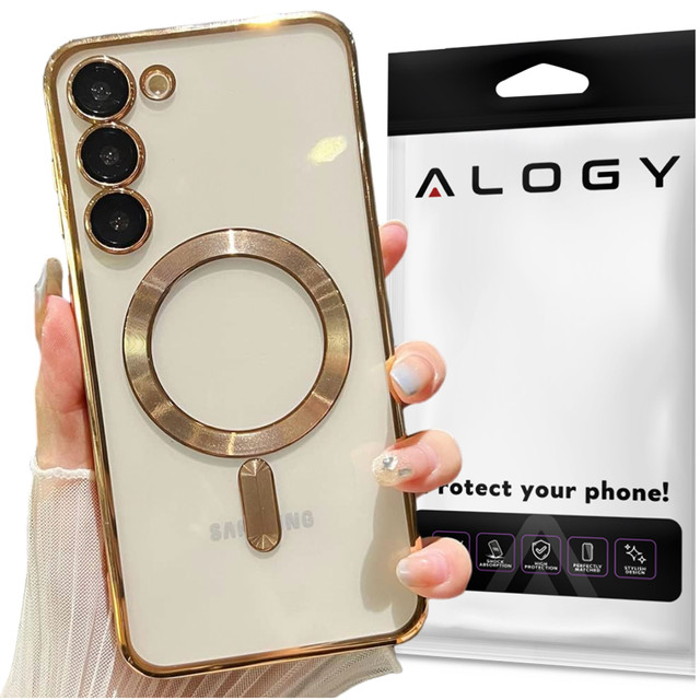 Case for Samsung Galaxy S24 Plus Mag Safe Glamor Case Ring Housing Camera Protection Alogy Gold Transparent