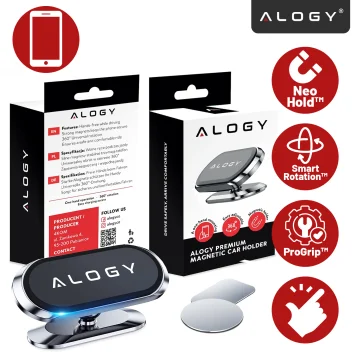 Uchwyt magnetyczny samochodowy do telefonu – uniwersalny, na kokpit i deskę rozdzielczą, stabilny i mocny – Alogy SilverMount™ Srebrny