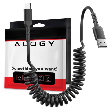 Alogy Spiral-Autoladekabel 66W 5A 150cm USB auf USB-C schwarz