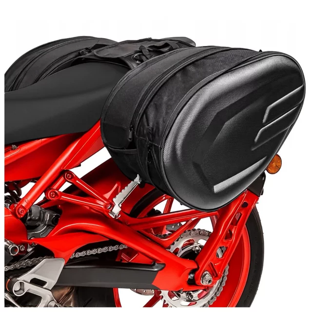 Motorrad-Satteltasche 38–58 l – Tasche, Seitenkoffer, Soziustasche, wasserdicht, robustes Material, verstellbar für Motorräder – Alogy RoadPack™ Schwarz