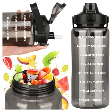 Large bottle for drinking drinks Alogy MotivHydro Motivational measuring cup 2l 2000ml Black