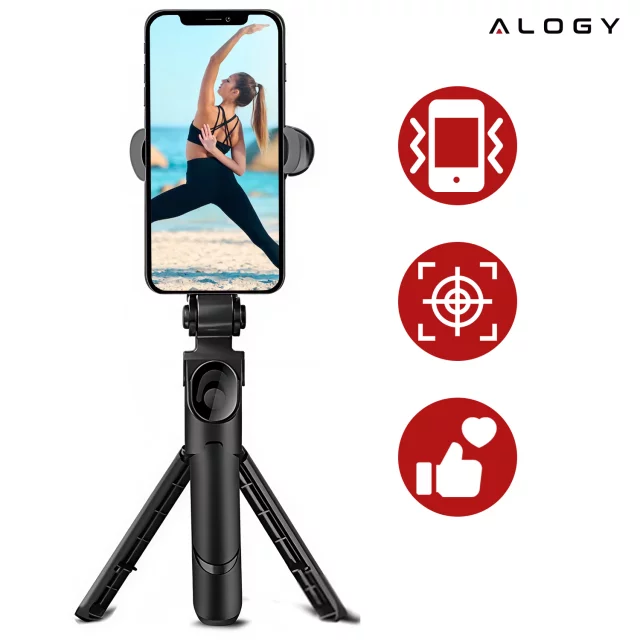 Selfie tyč stativ Stativový držák telefonu Alogy Tripod selfie tyč Bluetooth 360 dálkové ovládání Black