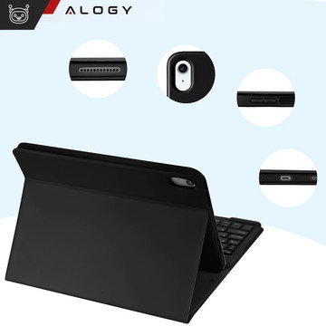 Protective Case with Wireless Keyboard Alogy Keyboard Case with Stylus Holder for Apple iPad 10.9 2022 Black Glass