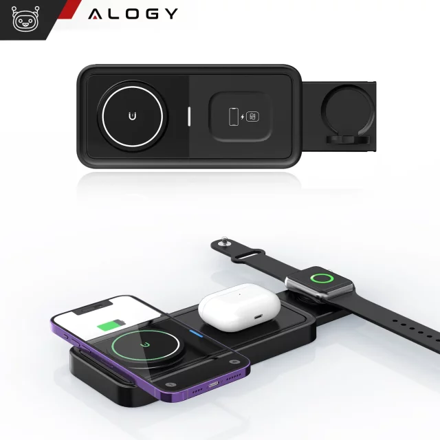 Bezdrátová indukční nabíječka Qi QC 3.0 3v1 Rychlá pro Apple iPhone Airpods Watch Nabíjecí stanice 15W černá
