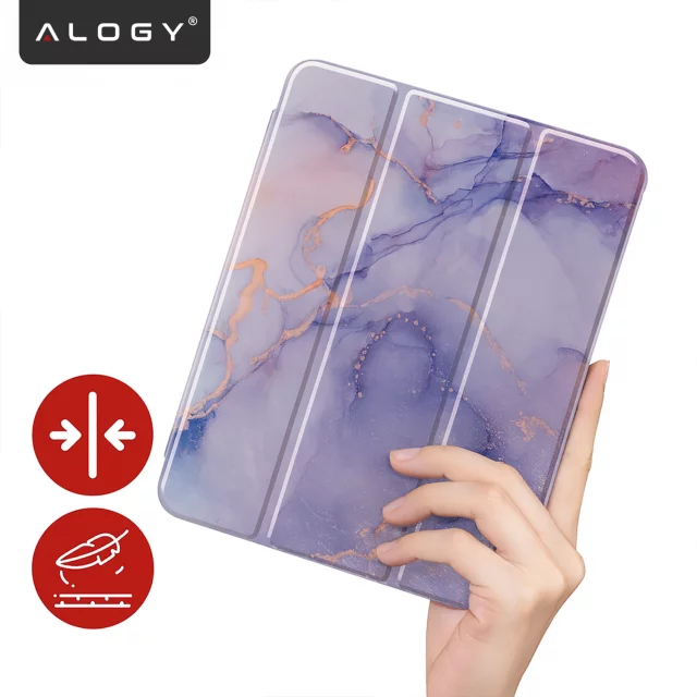 Protective Case for Apple iPad 10.9" 10 Gen 2022 / iPad 11" A16 11 Gen 2025 Hybrid with Stylus Holder, Foldable Cover with 2-in-1 Stand Function, Alogy HybridBook™ Case – Marble Purple