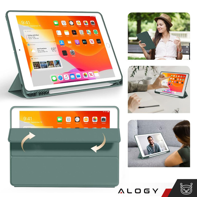 Pouzdro pro Apple iPad 10.2 9 Gen 8/7 2021/2020/2019 Smart Pencil Case Alogy TPU Kryt na tablet Zelené sklo