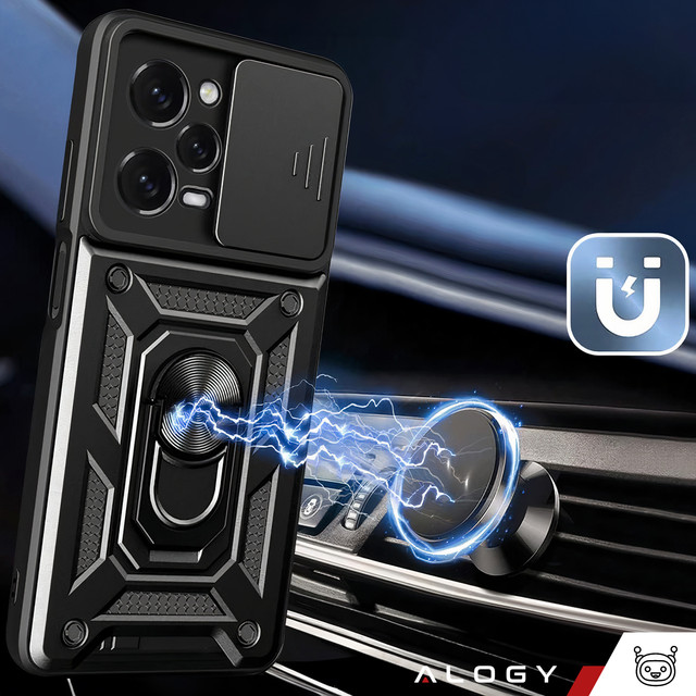 Etui ochronne Alogy Camshield Stand Ring z osłonką na aparat do Xiaomi Poco X5 Pro 5G / Redmi Note 12 Pro 5G Czarne + Szkło