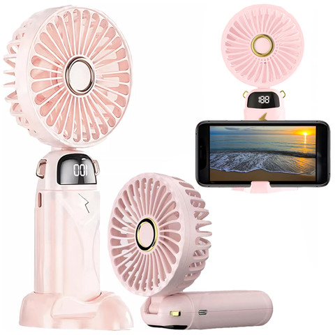 Alogy ruční stolní ventilátor, bezdrátový, přenosný, ruční ventilátor s rukojetí, růžový