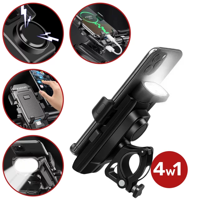 Bicycle Phone Holder 4in1 LED Light T6 Front Bell Bike Horn Powerbank 3000mAh Black