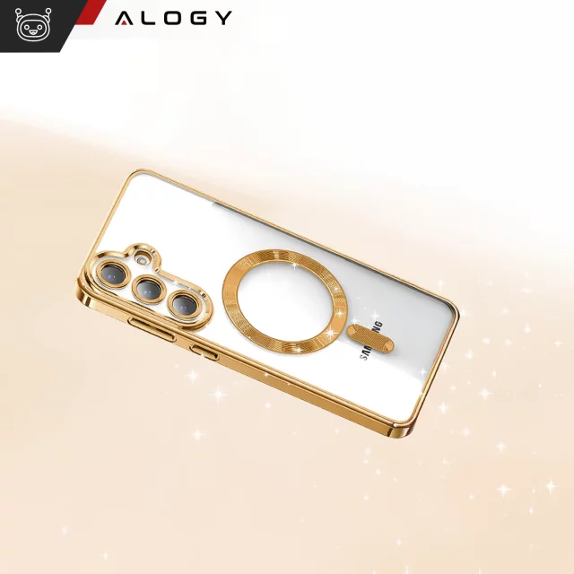 Pouzdro MagSafe pro Apple iPhone 16 Pro Max Alogy Glamour Pouzdro luxusního prstenu zlaté-průhledné
