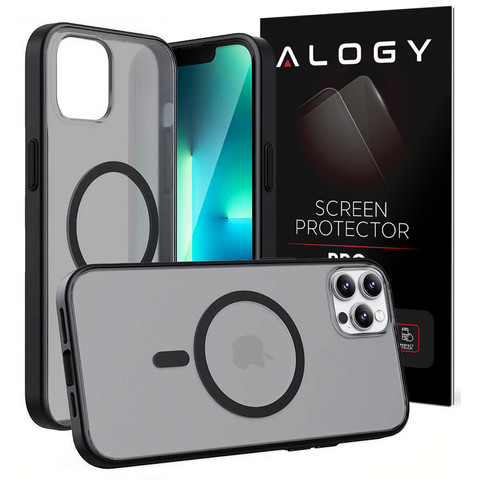 Alogy MagCase Matte Case for MagSafe Case with Magnetic Ring for Apple iPhone 12/ 12 Pro Black Glass