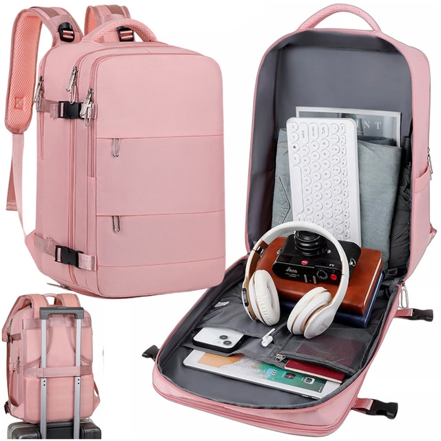 Dámský cestovní batoh na notebook do kufru Zavazadla do letadla Práce do školy 45x30x20cm Alogy Pink