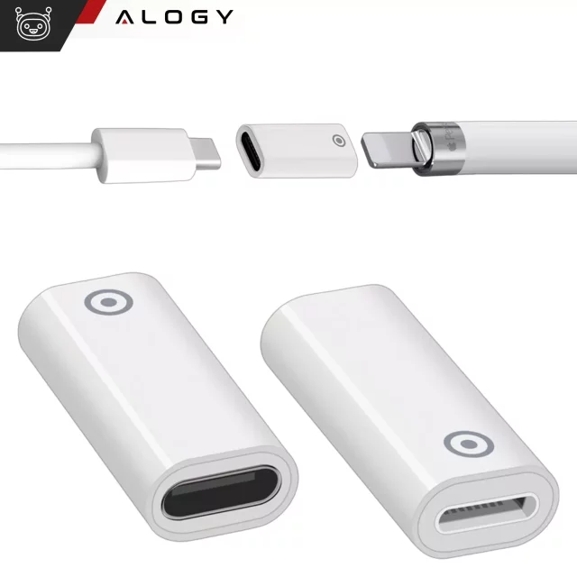 Adapter Alogy Pencil Charger do rysika USB-C Lightning do Apple Pen umożliwiający ładowanie kablem Biały
