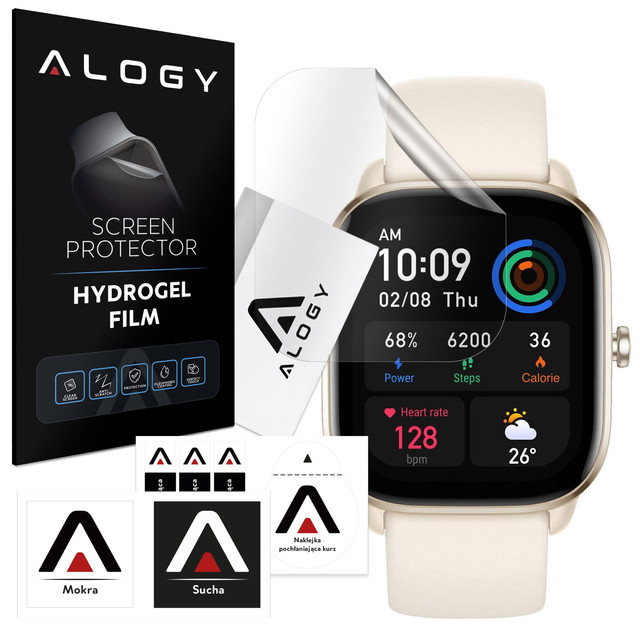 2x ochranná fólie na chytré hodinky Alogy Hydrogel pro Xiaomi Amazfit GTS 4