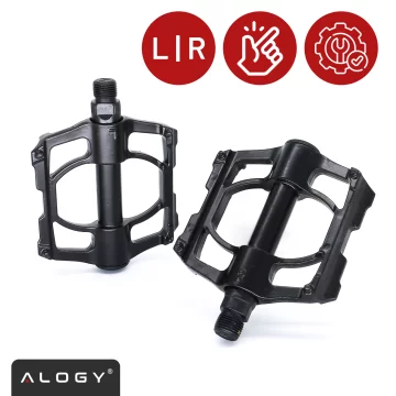 Alogy bicycle pedals for road and mountain bikes, MTB platform aluminum, set of 2, aluminum with triple bearing, black