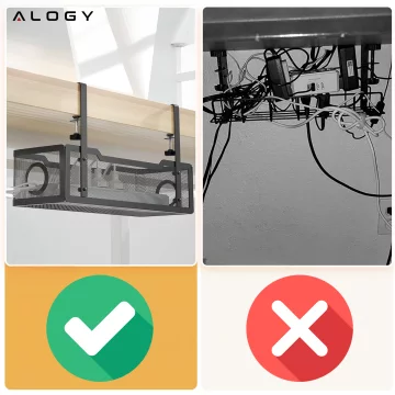 Organizer kabli pod blat półka na kable listwe przewody blat biurko biurkowy metalowy Alogy 34cm Czarny