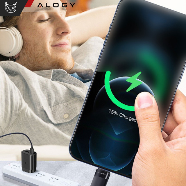 Alogy 2in1 USB-C to Lightning PowerDelivery cable for Apple iPhone PD 60W 100cm Black