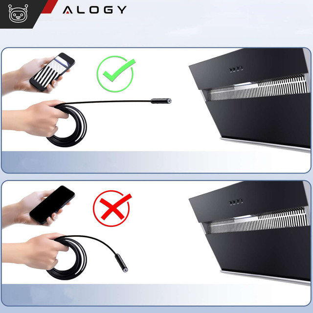 Alogy Duo Cam 1920 Full HD Lightning endoskopická inspekční kamera pro iPhone, USB-C, micro USB 3m 8mm černá