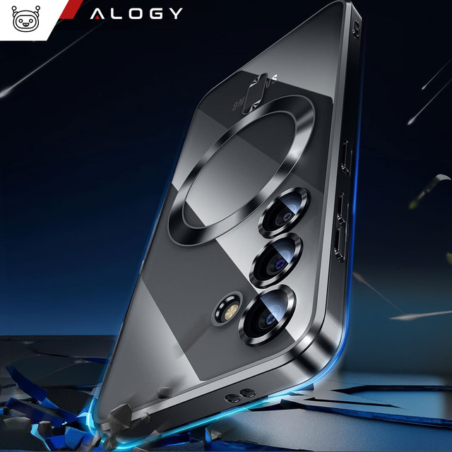 Case for Samsung Galaxy S24 Mag Safe Glamor Case Ring Housing Camera Protection Alogy Black Transparent Glass