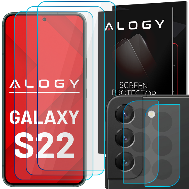 Tempered Glass 9H 3x Screen 2x Camera Lens Alogy Glass Pack for Galaxy S22